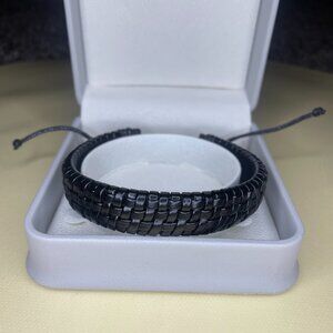 Black Woven Leather Cord Bracelet
